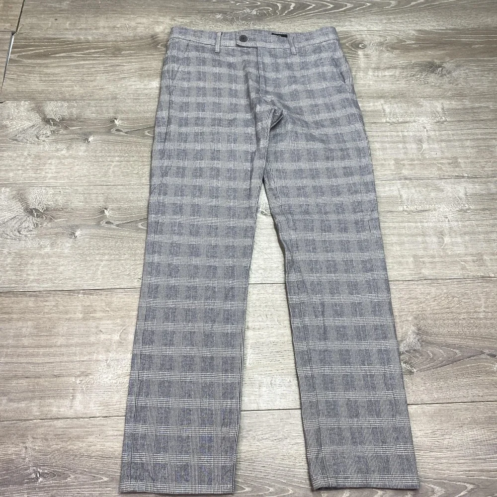 Adriano Goldschmied Pants Mens 30x32 Gray Plaid The Marshall‎ Slim Chino Casual